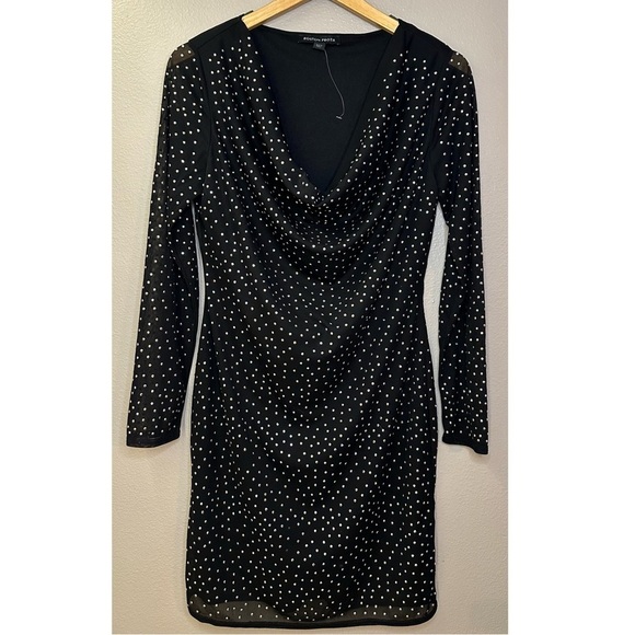 Boston Proper Metallic Bead Embellished Cowl-Neck Mesh Sheath Dress Black - Picture 4 of 10